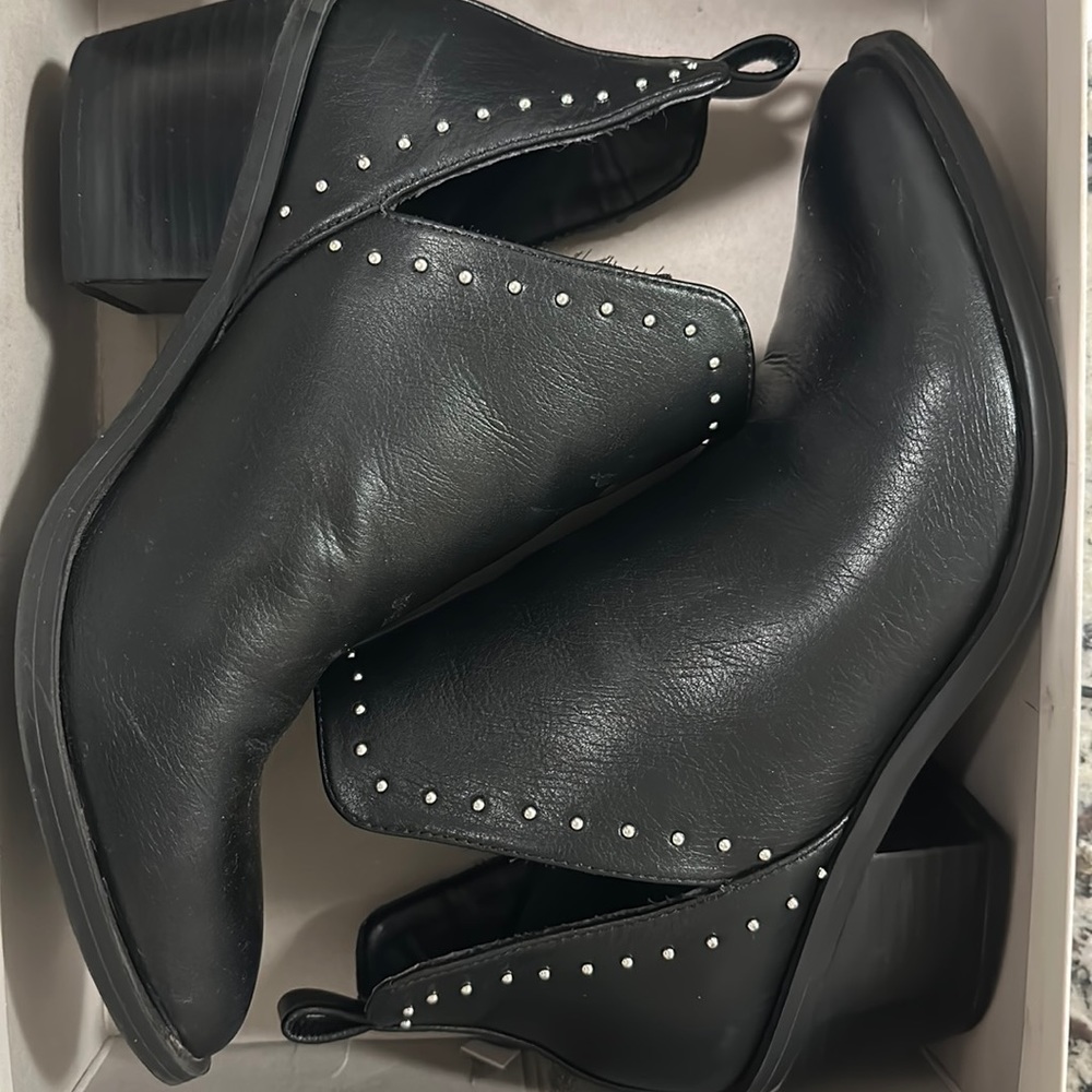Black leather studded boots